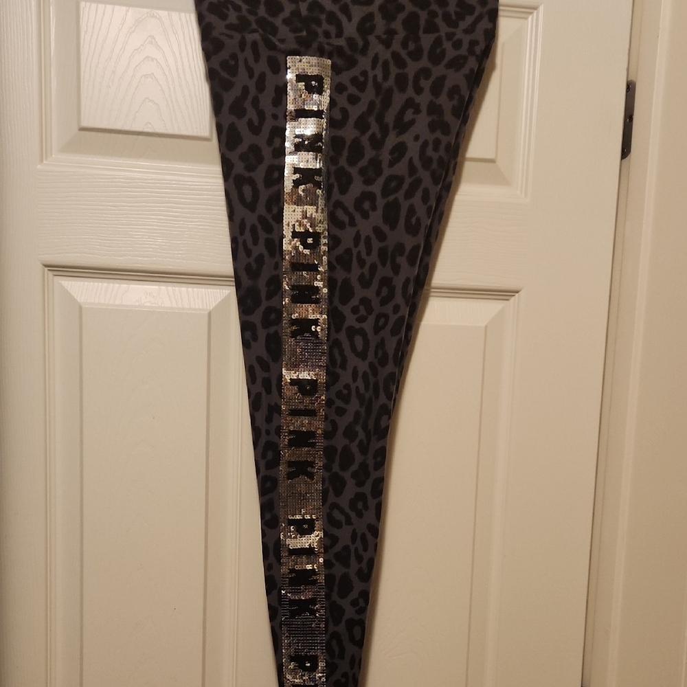 Victoria's Secret Black and Silver Leggings with Text Detail